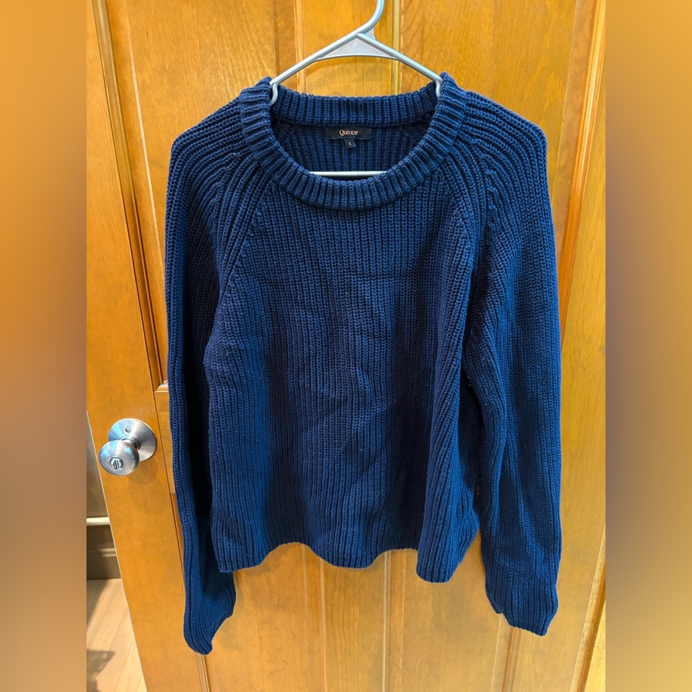 Quince Women’s 100% Organic Cotton Fisherman Crew Sweater Navy Size Large - Picture 12 of 16